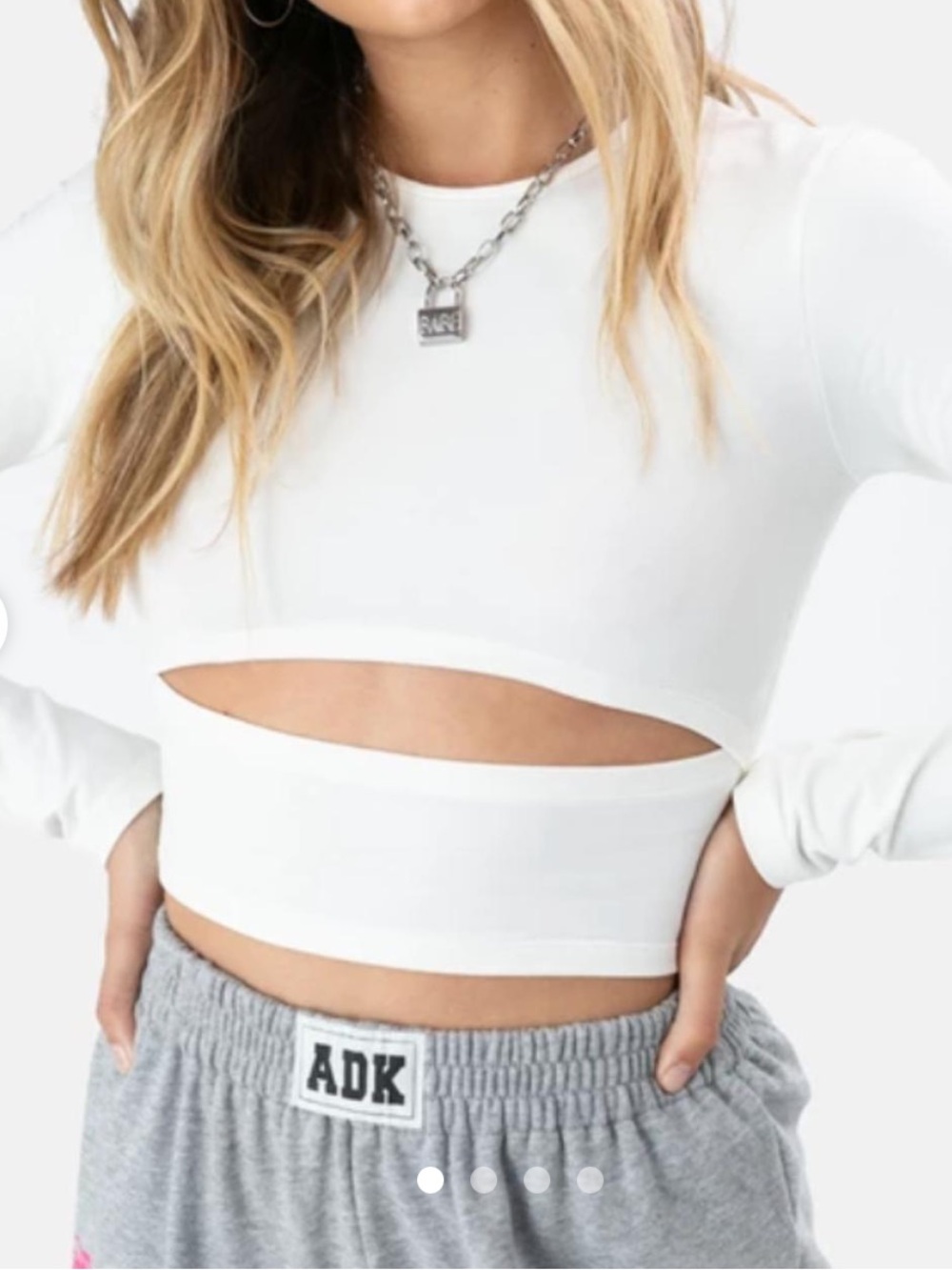 Adika White Long-Sleeve Cutout Crop Top